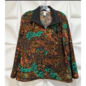 Zenergy Chico's 2 Sz L Women Full Zip Lightweight Camo Leopard Print Jacket